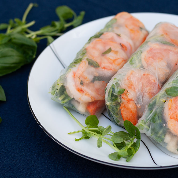 Shrimp and Pea Sprout Summer Rolls with Quick-Pickled Jicama